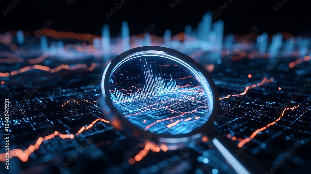 Poster analyzing financial data through a magnifying glass for better insights