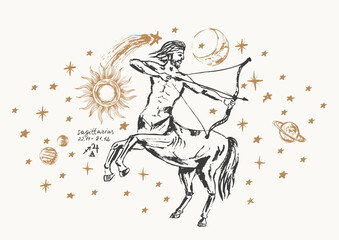 Hand drawn sagittarius zodiac sign illustration, horoscope background