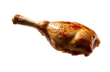 Roasted grilled chicken drumstick leg piece isolated on transparent png background