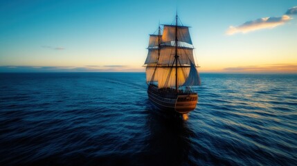 Sailing ship sunset ocean travel adventure