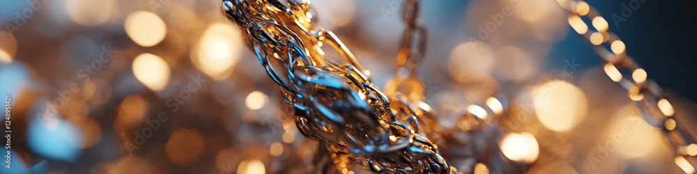 Poster intertwined metallic chains with bokeh background