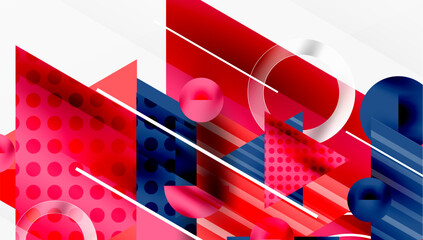 Modern Abstract Design with Overlapping Transparent Triangles and Circles