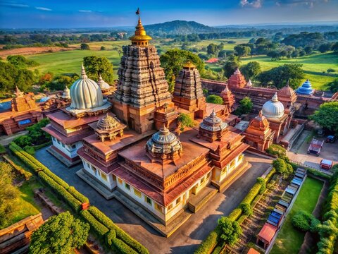 Aerial View of Anchaleswar Temple Complex, Chandrapur, Maharashtra, India - Drone Photography