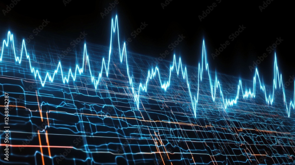 Poster dynamic blue waveform on dark background with vibrant lines