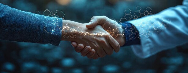 Healthcare Collaboration Modern Scene with Doctor Patient Handshake Medical Technology Data Analytics Teamwork