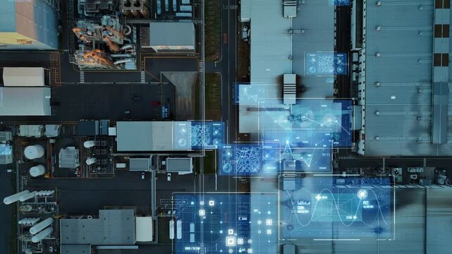 工業地帯の空撮とデジタルテクノロジー