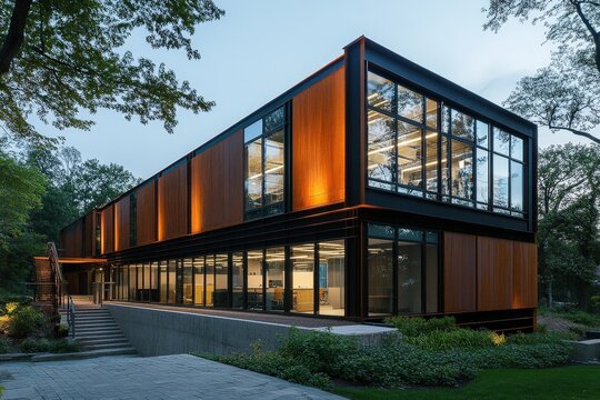 A retro industrial building repurposed into modern offices