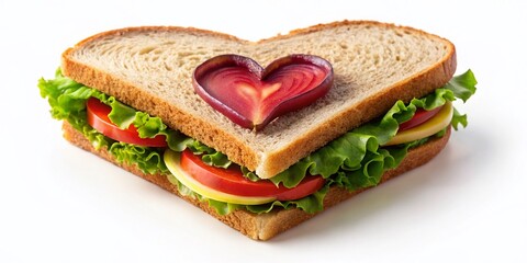 Aerial View of Heart-Shaped Sandwich on White, Romantic Food Photography