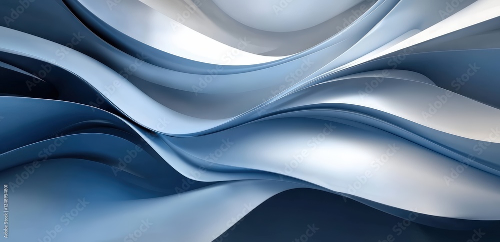 Poster abstract close-up of blue and white wave pattern with fluid curves and smooth textures for modern de