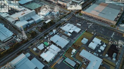 factory, industry, data, statistics, business, economy, management, aerial view, drone, bird eye view, future, society, city, plant, industrial, cityscape, industrial area, manufacturing, production, - Powered by Adobe