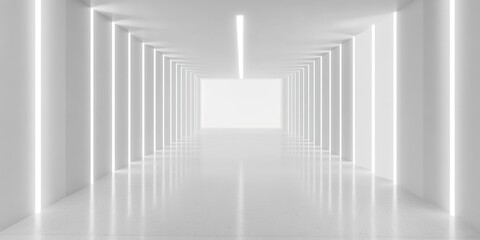 Obraz premium White futuristic corridor, bright lights, empty space, background for design