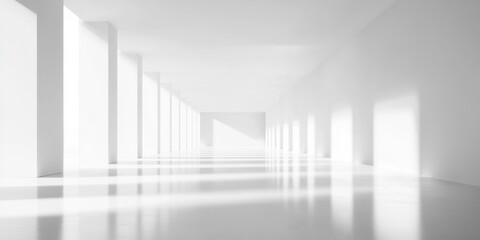 White hallway, sunlit, modern architecture, empty space, design backdrop