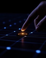 A hand interacting with a futuristic digital interface, highlighting innovation and technology.