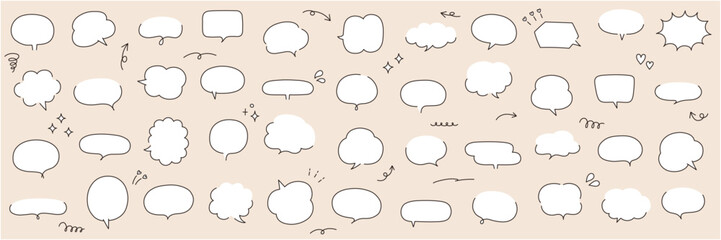 手描きの吹き出しのベクターイラストセット。ふきだし、フレーム、おしゃれ、手書き、ハート	