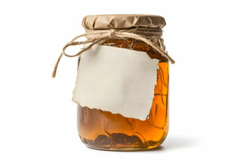 Honey jar, blank label, rustic studio shot, packaging mockup