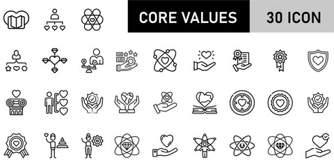 Minimalist Core Values Icon Pack | 30 Outline Vector Icons, Editable stroke. 