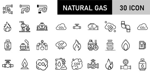 Minimalist Natural Gas Icon Pack | 30 Outline Vector Icons, Editable stroke. 