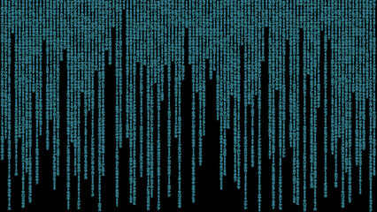 Matrix code, digital rain background, The falling characters in vertical lines on computer screen