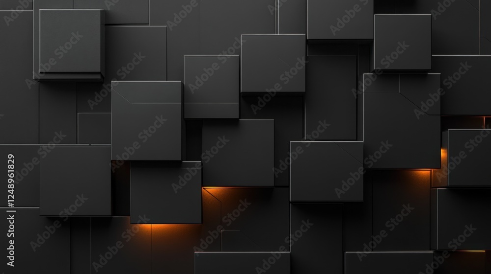 Poster minimalist abstract composition with overlapping black cubes and soft ambient lighting