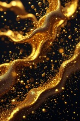 a close up of a gold liquid wave with bubbles and gold dust