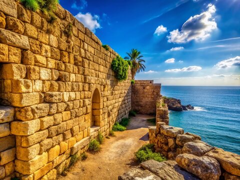 Ancient Phoenician Wall Ruins, Batroun, Lebanon - Historical Architecture Stock Photo