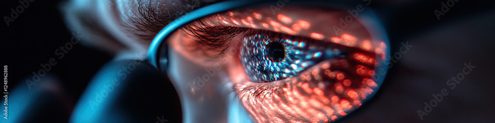 Poster close-up of eye with reflected light patterns