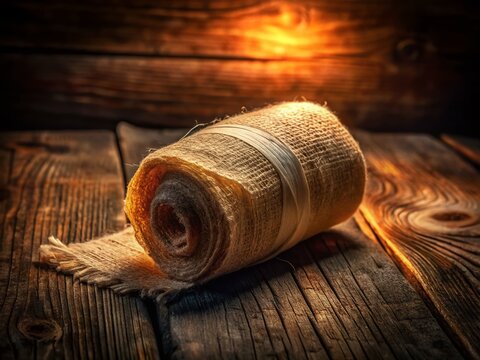 Antique Esmarch Bandage on Rustic Wooden Table - Night Photography
