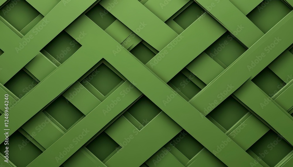 Poster abstract geometric pattern with intersecting, dark olive green, rectangular shapes creating a textur