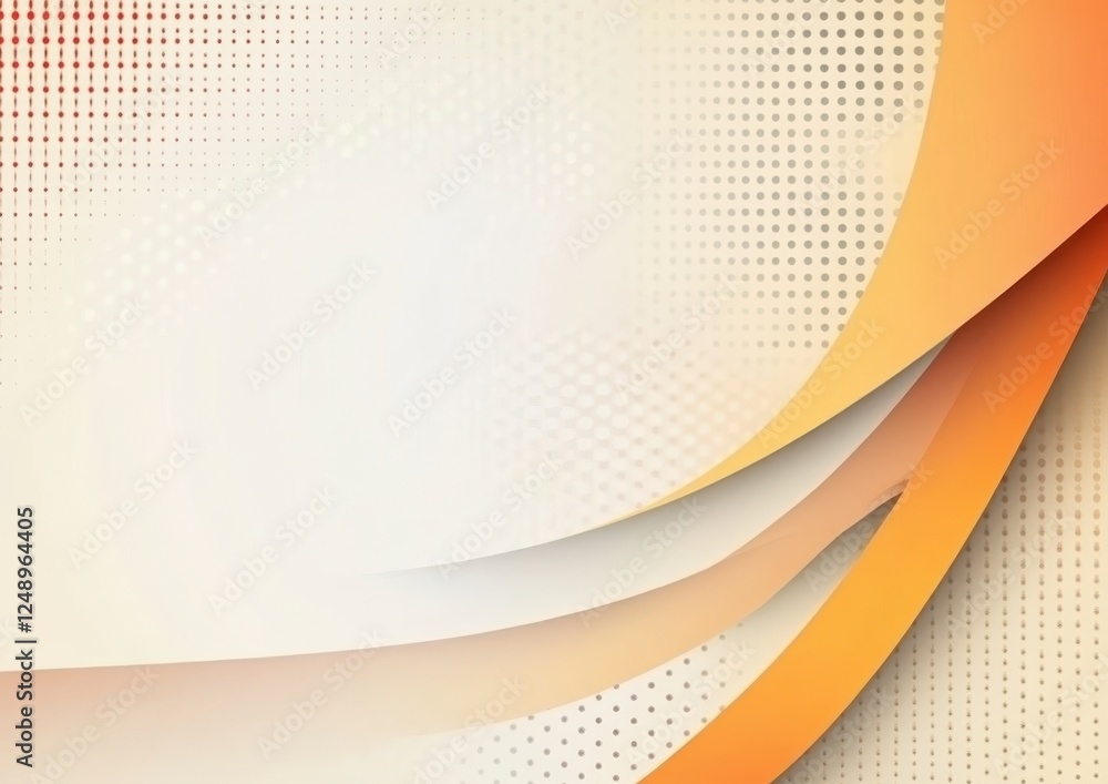 Poster abstract design with orange and beige curved shapes layered over a textured background featuring dot