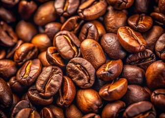 Obraz premium Aromatic Coffee Beans: Close-up of Roasted Coffee Grains with Copy Space