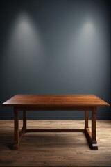 there is a wooden table with three lights on it