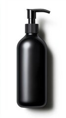 Fototapeta premium Sleek Black Bottle Mockup for Product Packaging Display Featuring Pump Top Design and Shadow Effect