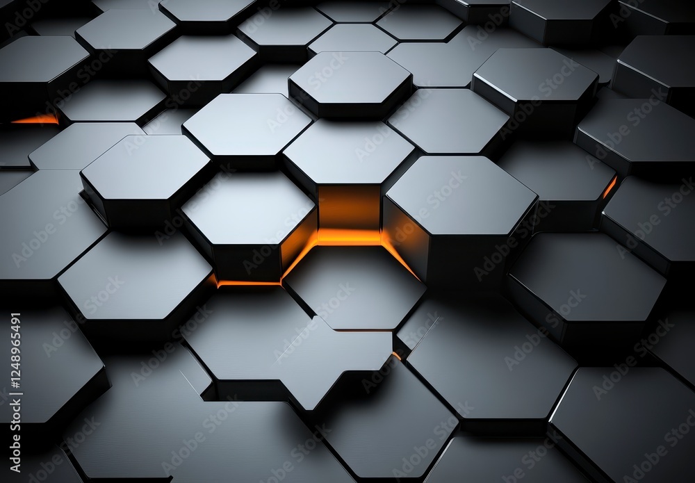 Poster abstract geometric background having dark gray and light orange hexagons, creating a textured surfac