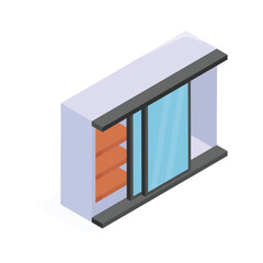 Isometric icon of a Modern Sliding Glass Window with Shelves