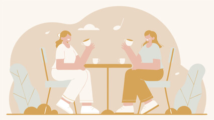 Muted Tones Flat Design – Women Talking Over Coffee

