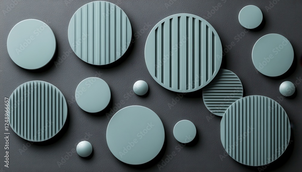 Poster abstract design featuring multiple light gray circles with subtle vertical lines on a dark textured 