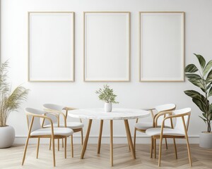 Minimalist Dining Area with Round Marble Table and White Chairs