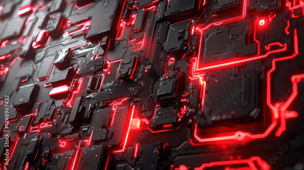 Aufkleber a futuristic, close-up view of a circuit board featuring intricate patterns illuminated by striking 