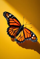 Obraz premium Vivid Monarch Butterfly Resting on Bright Orange Background