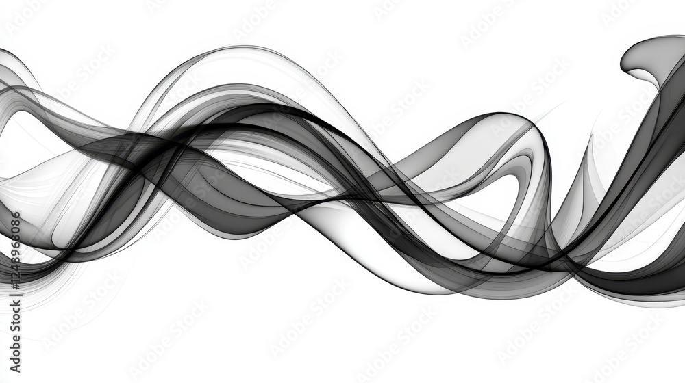 Poster abstract monochrome design, flowing dark gray lines and swirls, creating a dynamic, ethereal effect 
