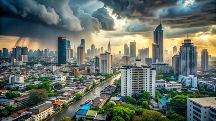 Fototapeta premium Bangkok Rain, Air Pollution, Cityscape, Dramatic Sky, Thailand
