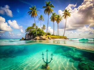 Naklejka premium Barbados Trident: Double Exposure Island Paradise