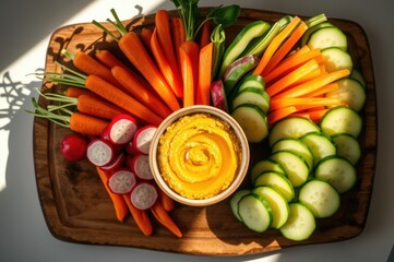 Healthy Vegetable Platter with Turmeric Hummus Dip