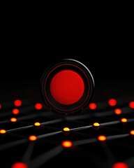 Abstract digital technology design with glowing red and yellow elements against a dark background.