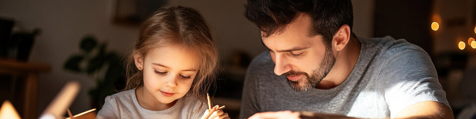 Obraz premium Man and Child Engaging in Craft Activity