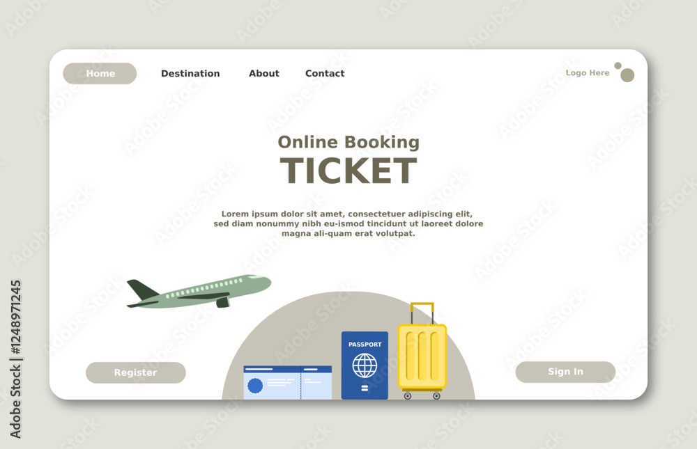 Poster travel website landing page. flight booking. graphical user interface for website page