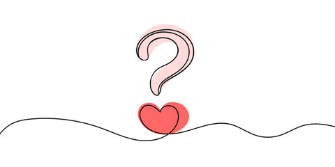 heart question mark - Concept of love issues.continuous line illustration. one line vector.