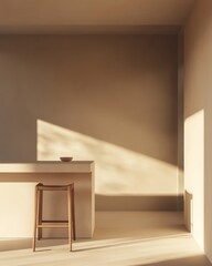 A serene image of a minimalist kitchen with clean lines and neutral tones