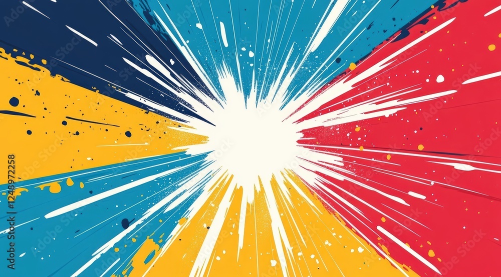 Poster colorful burst of radiating lines from the center creating a dynamic and energetic visual effect