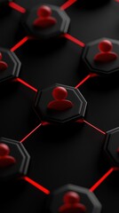 An abstract representation of network connections with red icons on a dark background, symbolizing digital interaction.